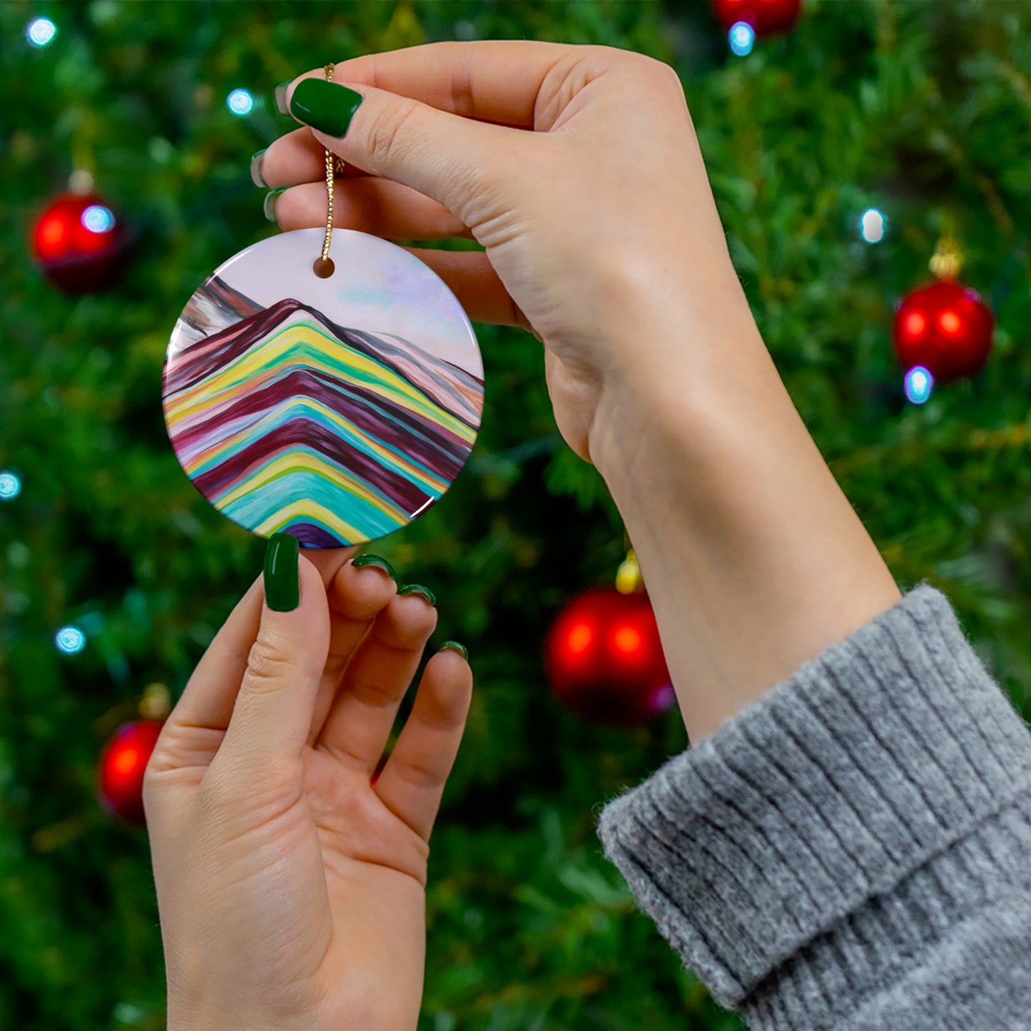 Rainbow Mountains Ornament - with the trees