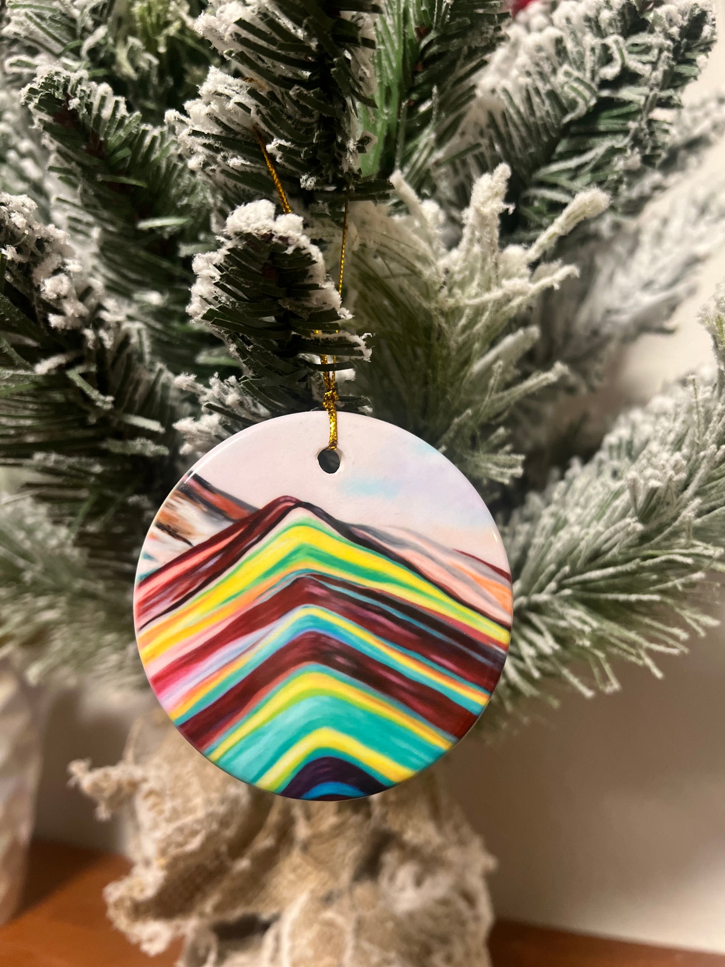 Rainbow Mountains Ornament - with the trees