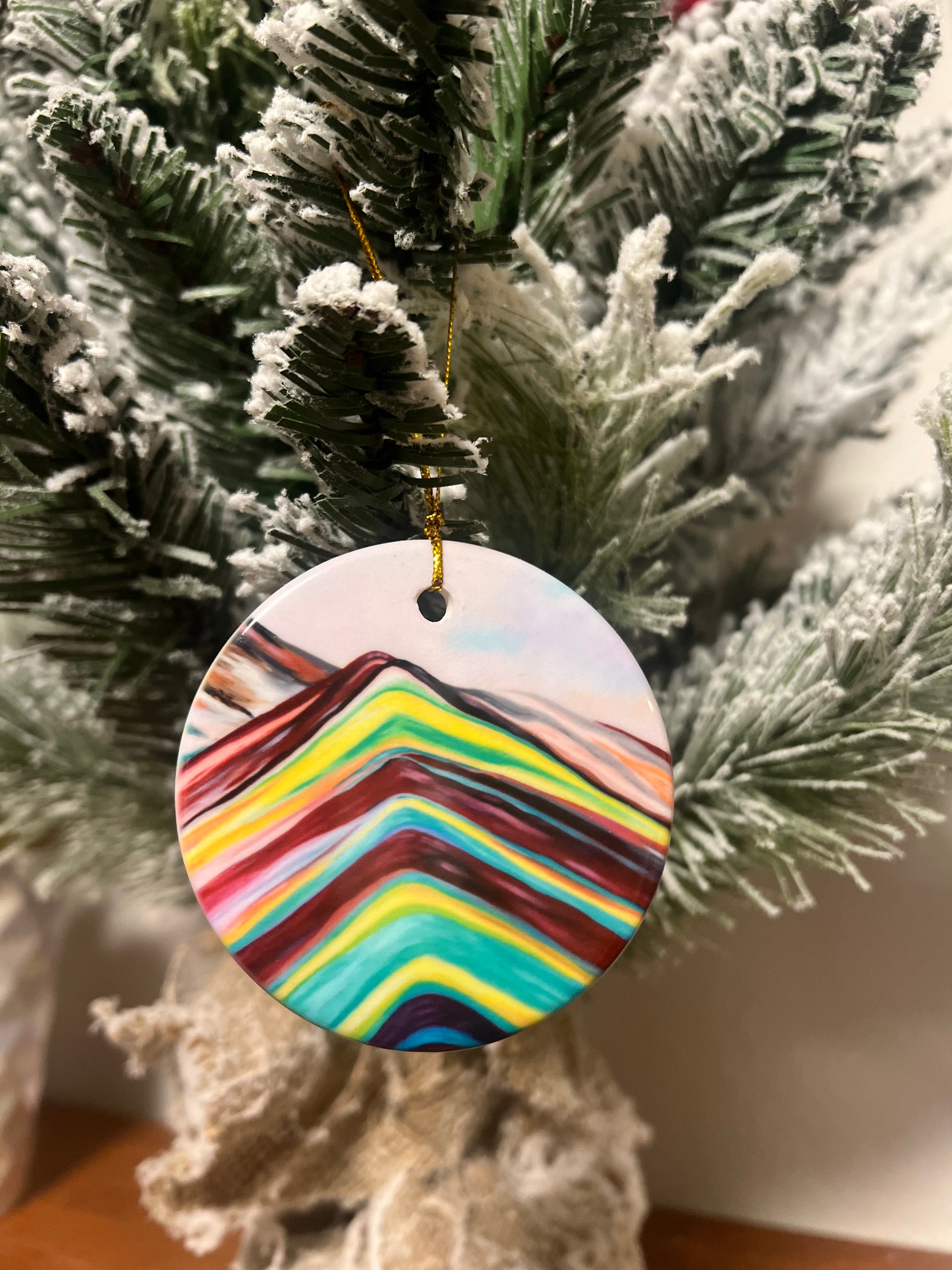 Rainbow Mountains Ornament - with the trees